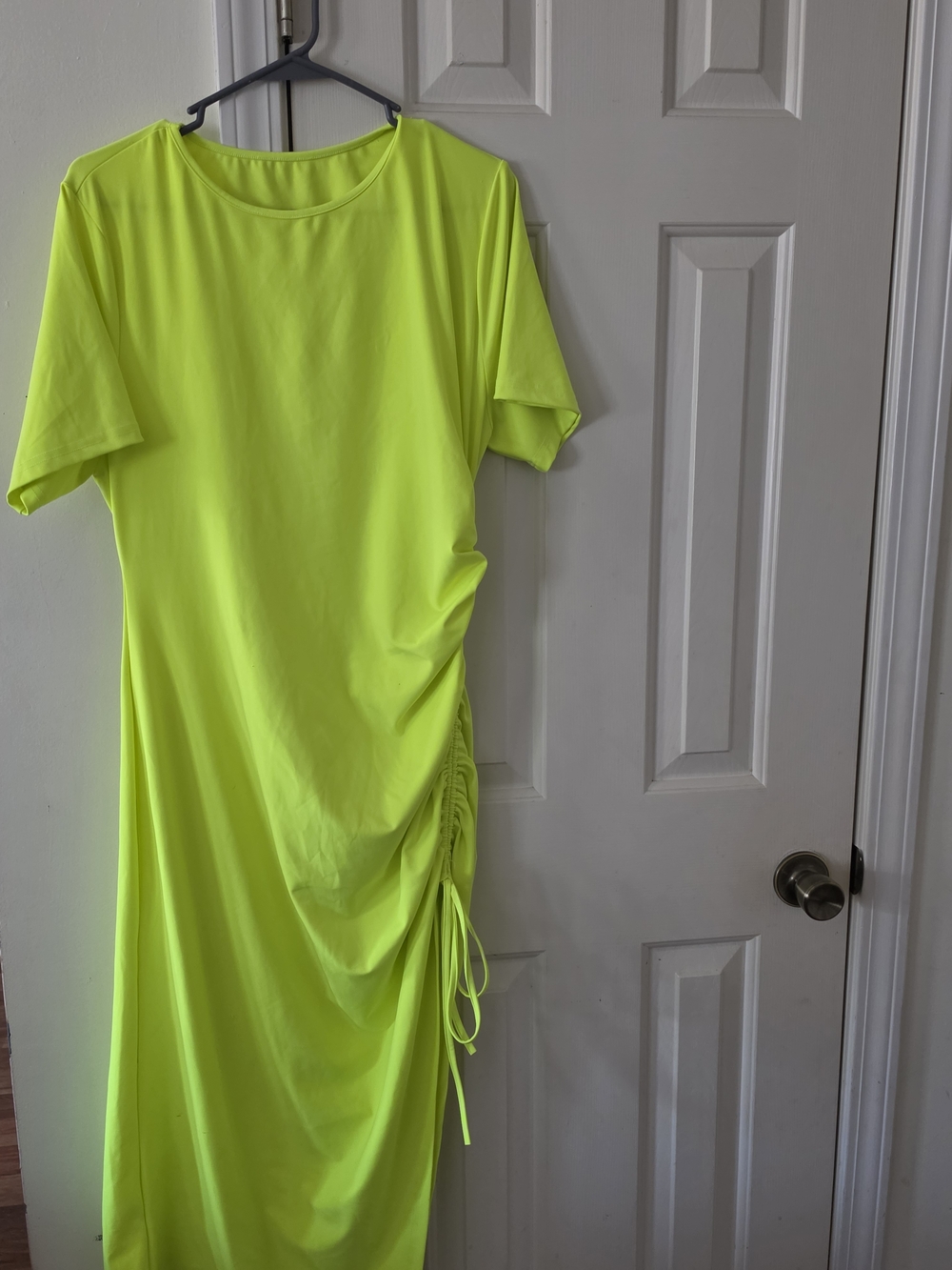 Neon Yellow Ruched Side T-Shirt Dress